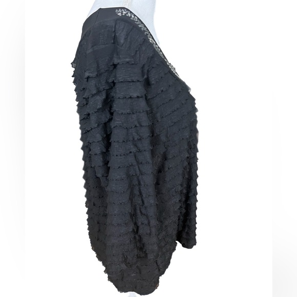 Janeric Womens Black 3/4 Sleeve Tiered Ruffled Layered Embellished Top Size PXL - Picture 2 of 4